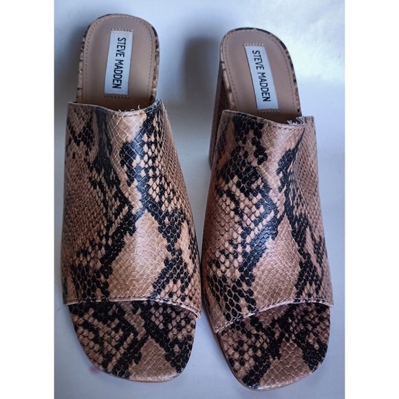 Steve Madden Slide Sandal Size 10M Block High Heels Snake Print New No Box - Picture 2 of 9